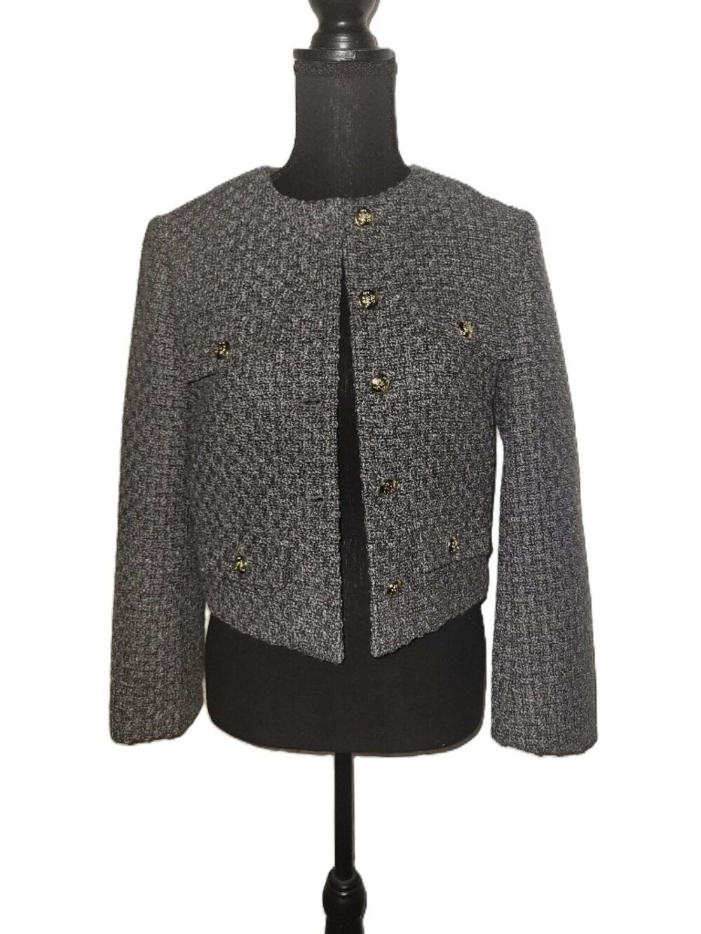 NWT! H&M Gray-Gold Button Cropped Blazer - XS